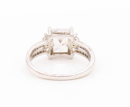 925 Sterling Silver Vintage Ring Square Cutout Neck CZ Inlay  Sz 9.5  RG31813