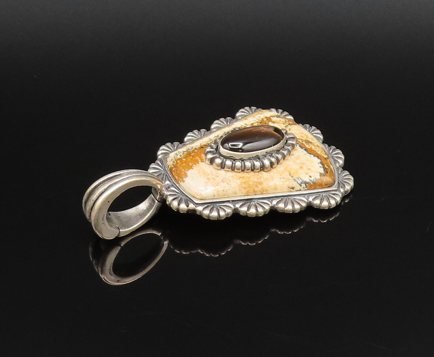 CAROLYN POLLACK 925 Silver  Vintage Tiger's Eye & Jasper Drop Pendant  PT21674