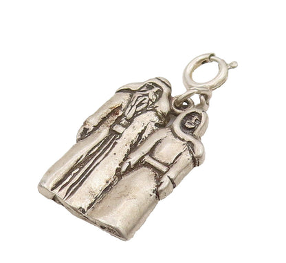 925 Sterling Silver  Vintage Old Couple Promise Solid Charm Pendant  PT22133