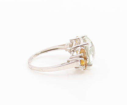 925 Sterling Silver Vintage Ring Citrine & Quartz Statement Band  Sz 9  RG36257