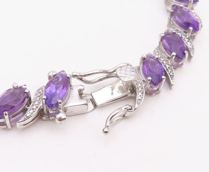 925 Sterling Silver Vintage Bracelet Swirly Carved Oval Cut Amethyst  BT10871