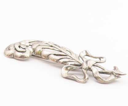 925 Sterling Silver  Vintage Shiny Bow Tied Ribbon Feather Brooch Pin  BP3641