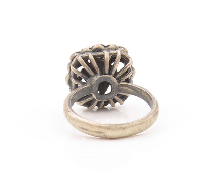 925 Sterling Silver Vintage Ring Enameled Victorian Swirly Flower  Sz 8  RG33009