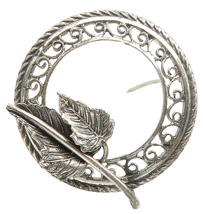 DANECRAFT 925 Sterling Silver  Vintage Shiny Floral Leaves Brooch Pin  BP6196