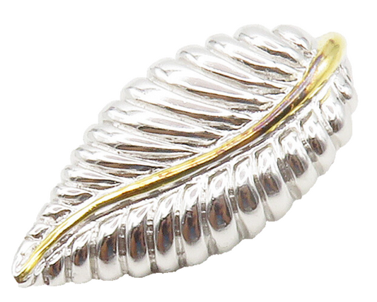 925 Sterling Silver  Shiny Polished Two Tone Floral Leaf Drop Pendant  PT11699