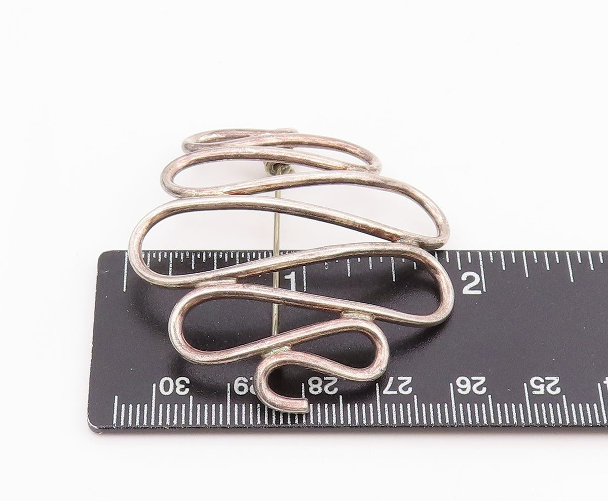 925 Sterling Silver Vintage Brooch Pin Minimalist Cutout Wave Design  BP12165