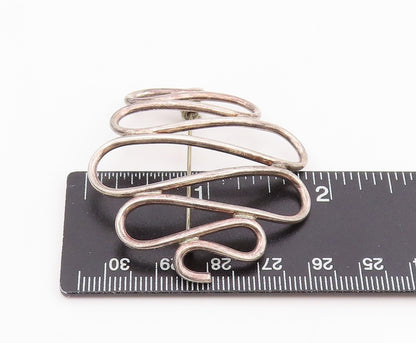 925 Sterling Silver Vintage Brooch Pin Minimalist Cutout Wave Design  BP12165