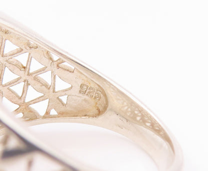 925 Sterling Silver Vintage Ring Floral Effect Cutout Domed Net  Sz 9.5  RG28153