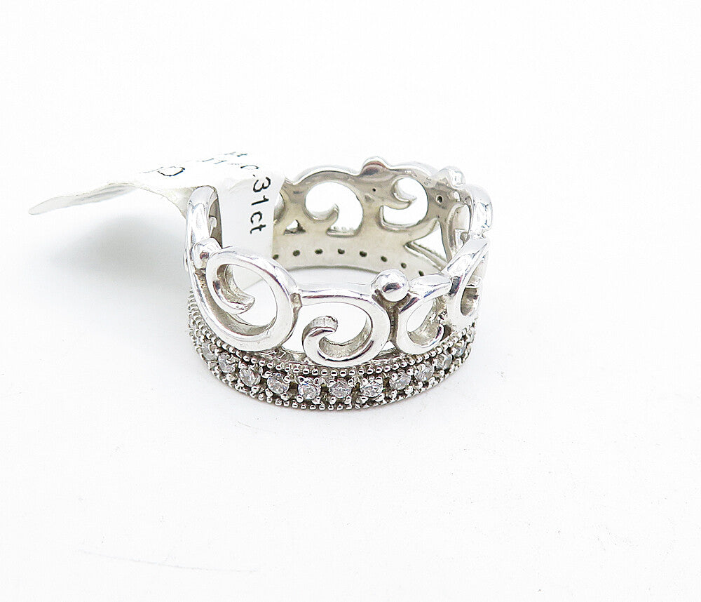 925 Sterling Silver  Cubic Zirconia Royal Crown Motif Band Ring Sz 7  RG5687