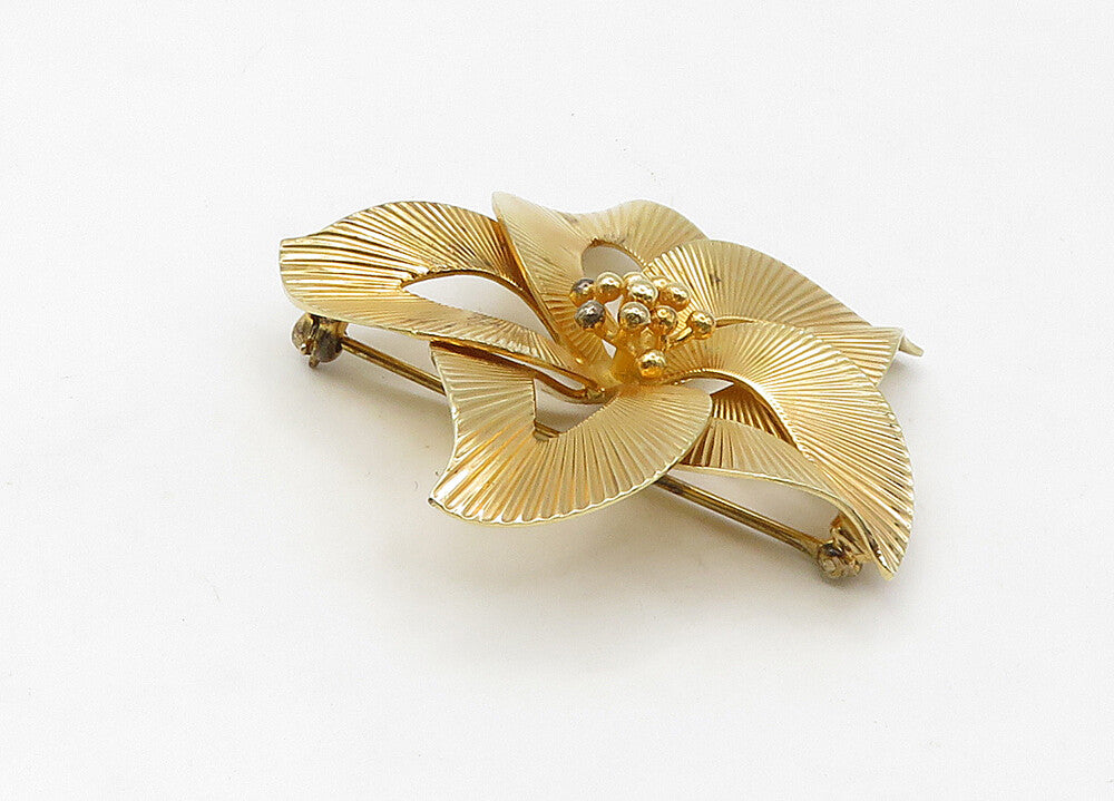 PIER 925 Sterling Silver  Vintage Shiny Gold Plated Flower Brooch Pin  BP8438