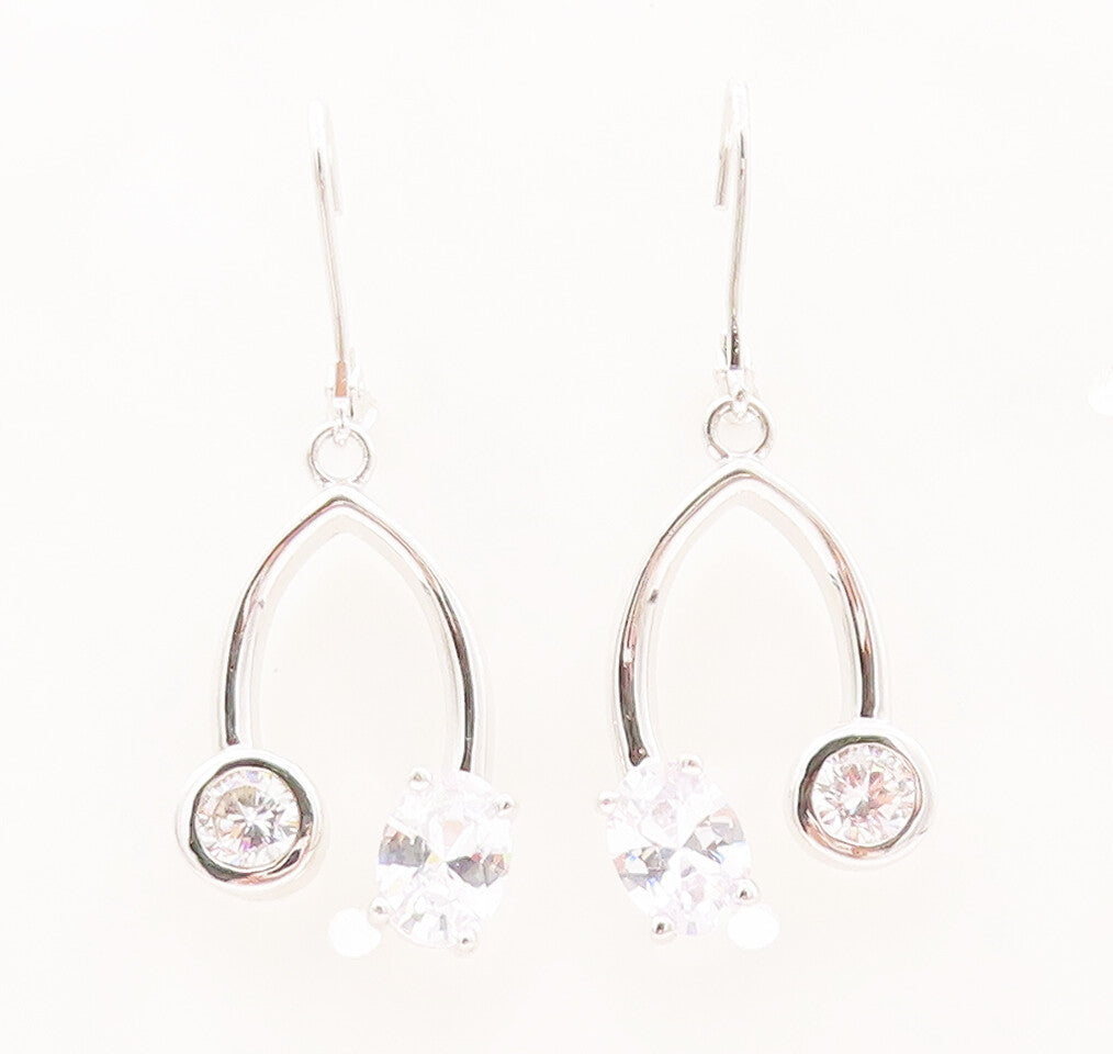 925 Sterling Silver Vintage Earrings Modernist Reversed CZ Beaded U  EG12965
