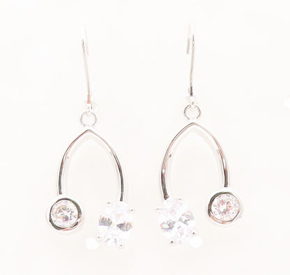 925 Sterling Silver Vintage Earrings Modernist Reversed CZ Beaded U  EG12965