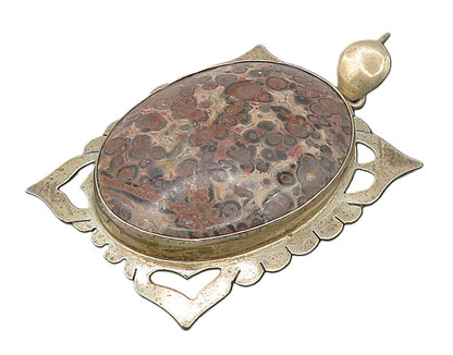 925 Sterling Silver  Vintage Brown Spotted Jasper Love Hearts Pendant  PT12212