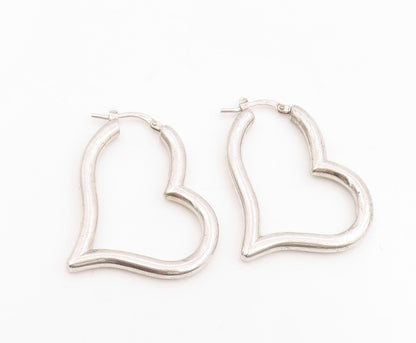 925 Sterling Silver Vintage Earrings Minimalist Open Love Heart Hoops  EG13970