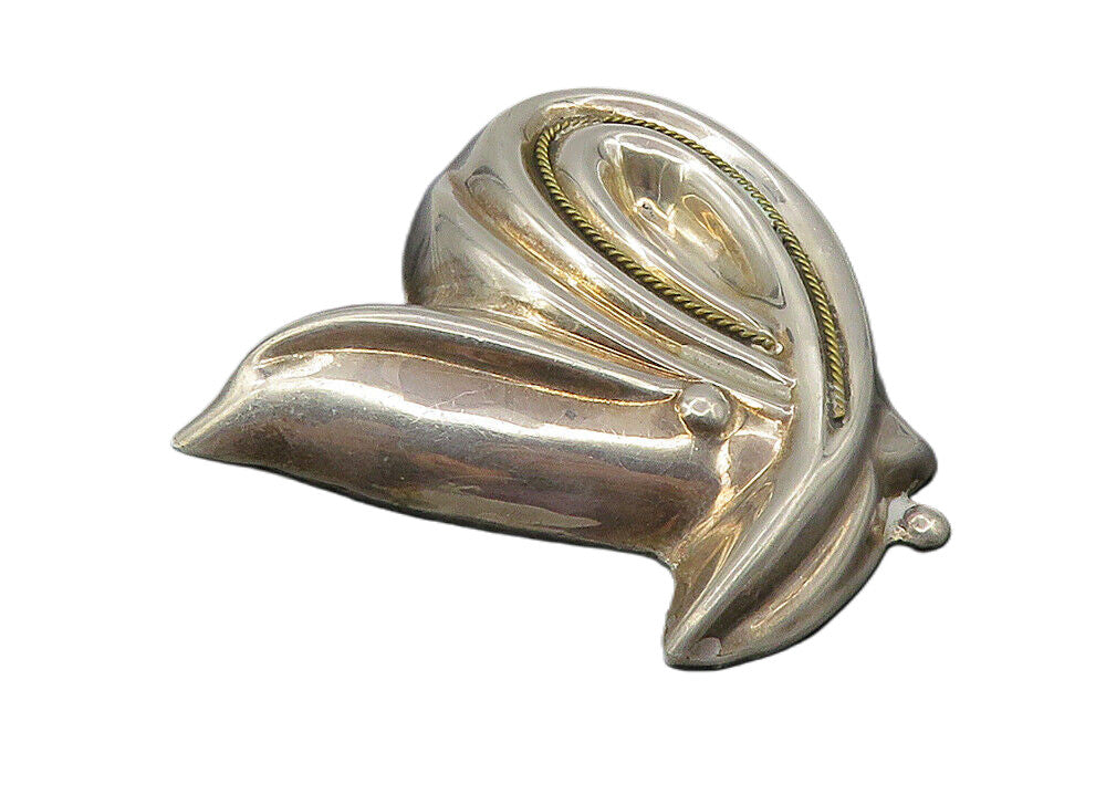 MEXICO 925 Sterling Silver  Vintage Hollow Rope Twist Detail Brooch Pin BP3989