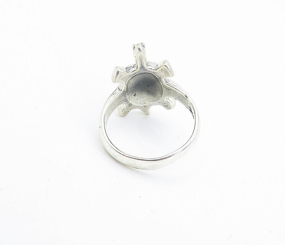 925 Sterling Silver  Marcasite Decorated Turtle Statement Ring Sz 9.5  RG7872
