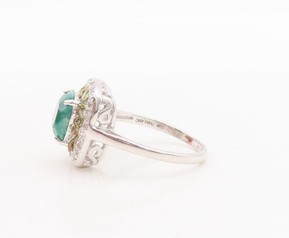 925 Sterling Silver Vintage Ring Swirly Cutout Diamonds & Gemstone Sz 7  RG29699