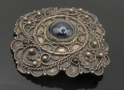 GREECE 925 Sterling Silver  Vintage Handmade Black Onyx Brooch Pin  BP5976