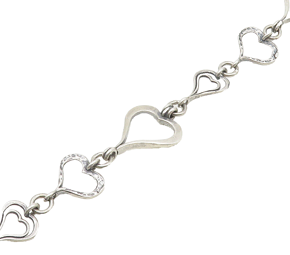 ISRAEL 925 Sterling Silver  Vintage Open Love Hearts Chain Bracelet  BT6619