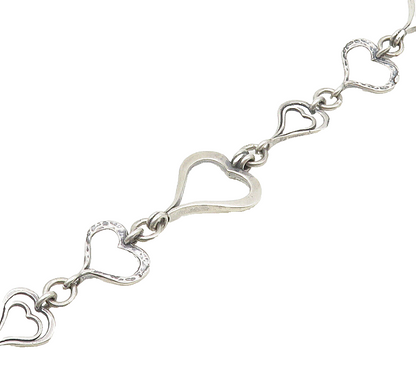 ISRAEL 925 Sterling Silver  Vintage Open Love Hearts Chain Bracelet  BT6619
