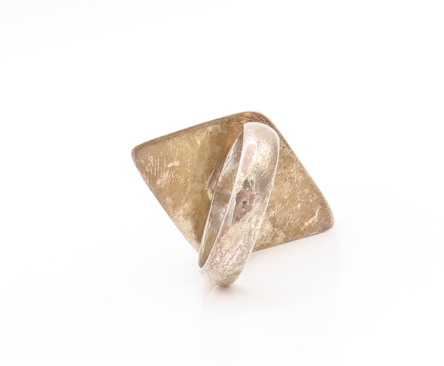 925 Sterling Silver Vintage Ring Diamond Shape Cabochon Amber  Sz 6.5  RG32981