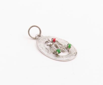 925 Sterling Silver Vintage Pendant Gemstone Cutout Christmas Bells  PT24565