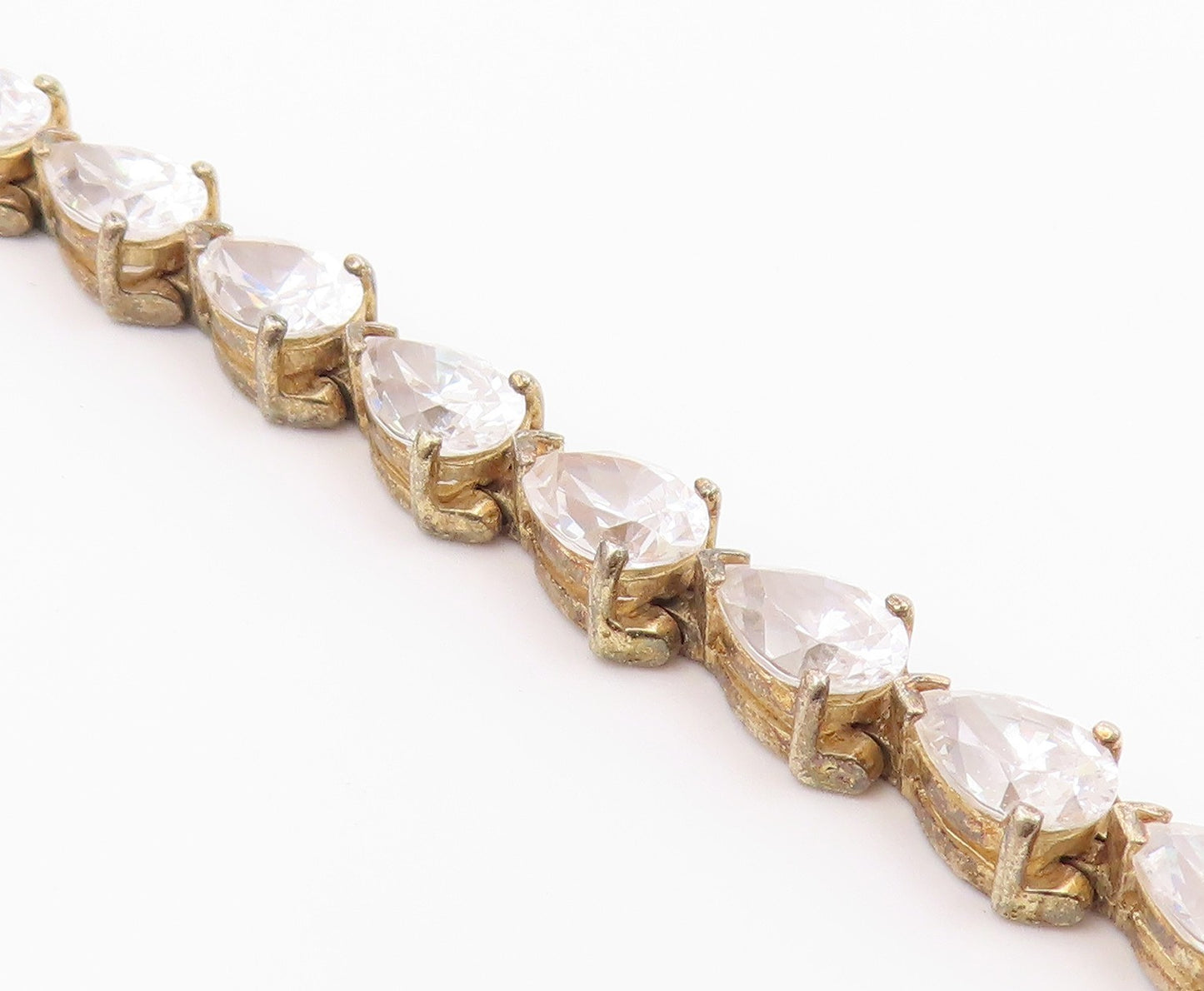 925 Sterling Silver  Vintage Tear Drop Cubic Zirconia Chain Bracelet  BT7978