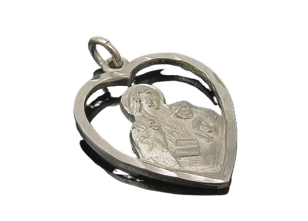 925 Sterling Silver  Vintage Dark Tone Love Heart Religious Pendant  PT9447