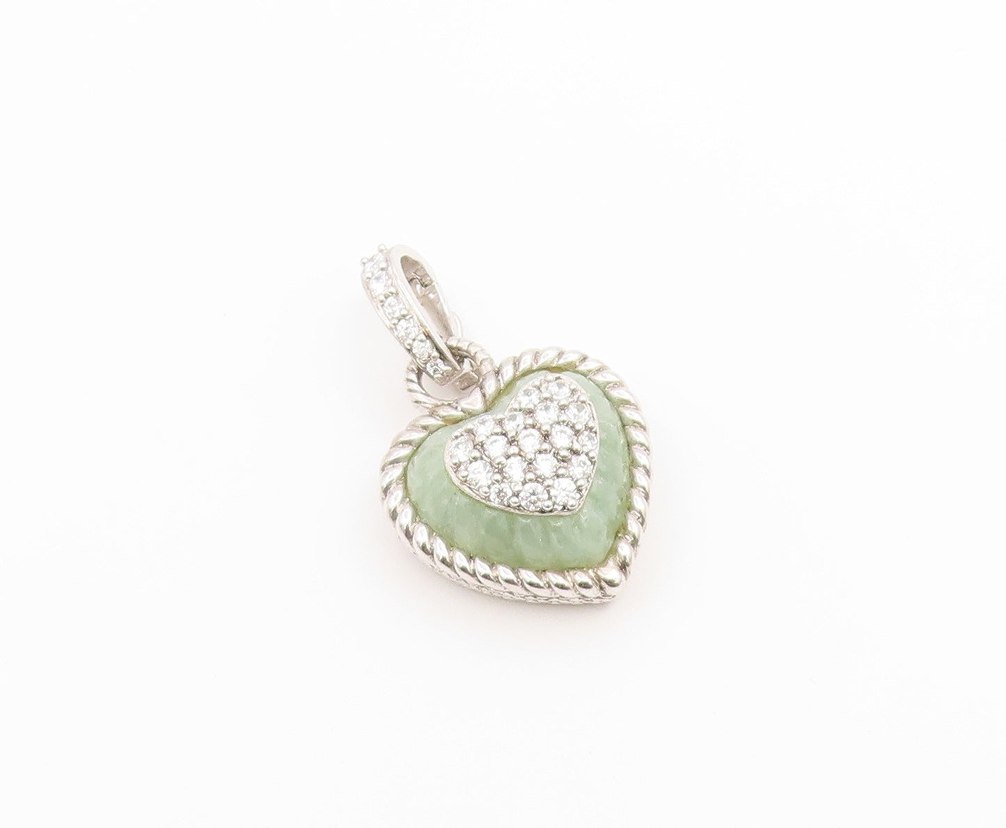 925 Sterling Silver Vintage Pendant JUDITH RIPKA Fluted Jade Love Heart  PT26611