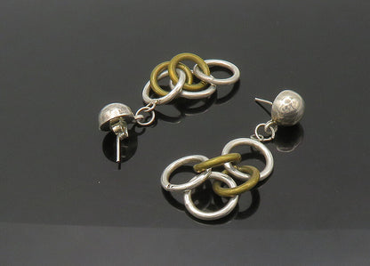 925 Sterling Silver  Vintage 2 Tone Linked Circles Dangle Earrings  EG10813