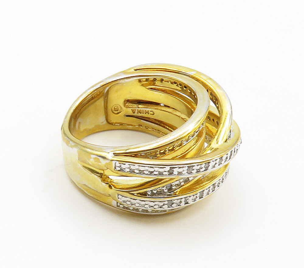 925 Sterling Silver  Genuine Diamonds Gold Plated Split Band Ring Sz 7 RG15537