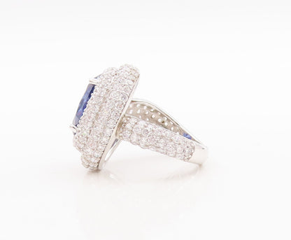 925 Sterling Silver Vintage Ring Designer Oval Sapphire Halo CZ Sz 7.5 RG29568