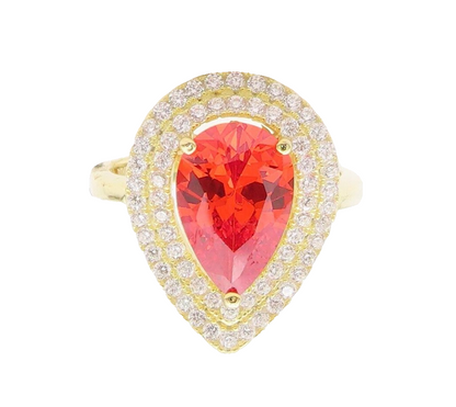 925 Sterling Silver Vintage Ring Gold Plated Red & White CZ Sz 7 RG29329
