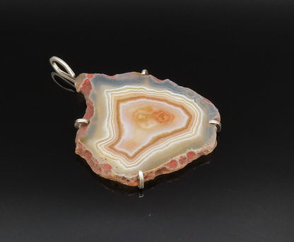 925 Sterling Silver  Vintage Large Unique Agate Statement Pendant  PT21569