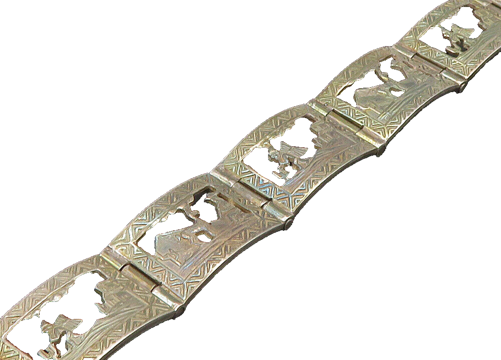 925 Sterling Silver  Vintage Alpaca Traveler Panel Chain Bracelet  BT8920