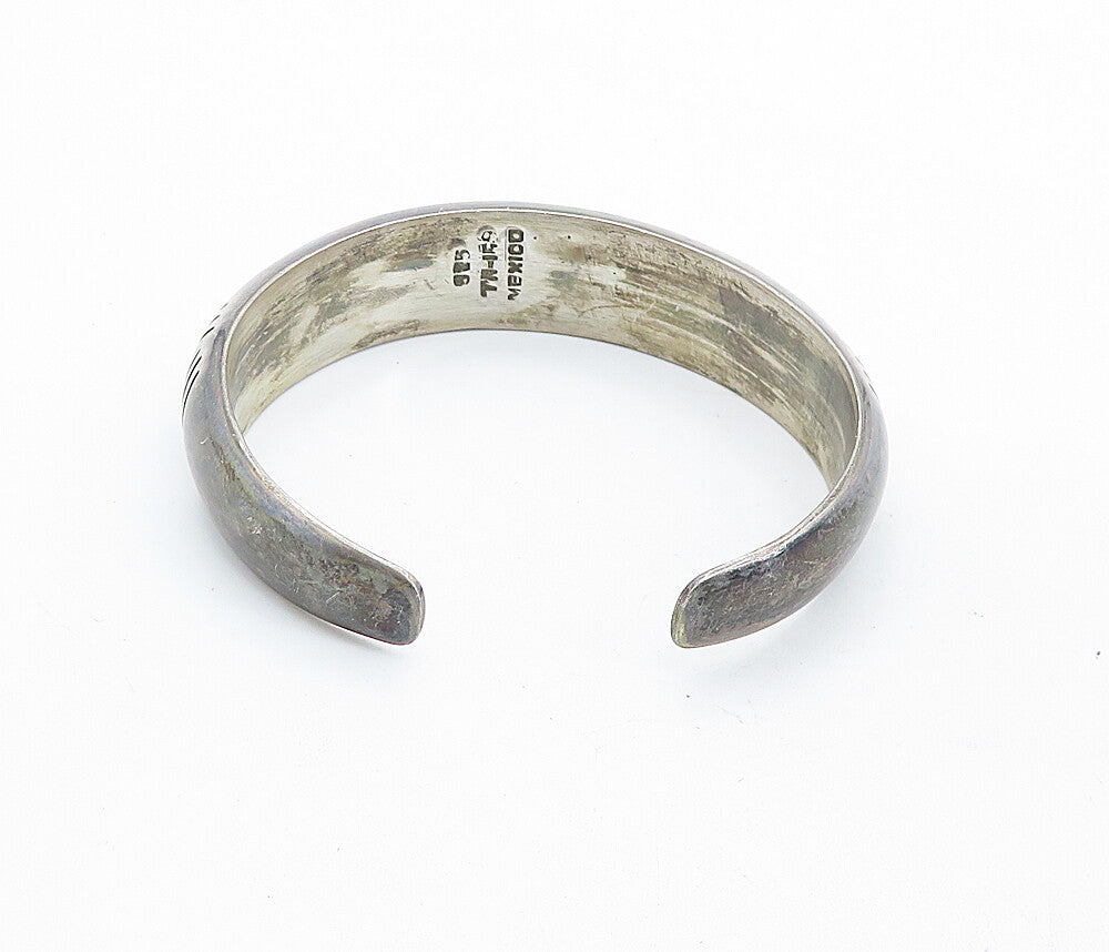 MEXICO 925 Sterling Silver  Vintage Patterned Hollow Dome Cuff Bracelet BT2664