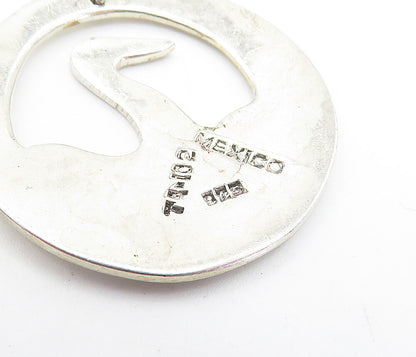 MEXICO 925 Sterling Silver  Vintage Etched Bird Round Dangle Earrings  EG2882