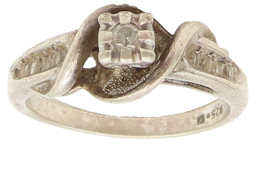 925 Sterling Silver  Vintage Minimalist Swirly Cut Diamonds Ring Sz 7  RG27012