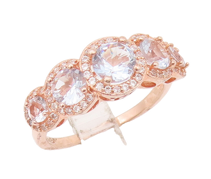 925 Sterling Silver Vintage Ring Rose Gold Plated Multi Shape Topaz Sz 9 RG28027