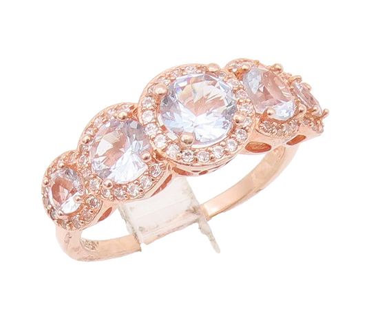 925 Sterling Silver Vintage Ring Rose Gold Plated Multi Shape Topaz Sz 9 RG28027