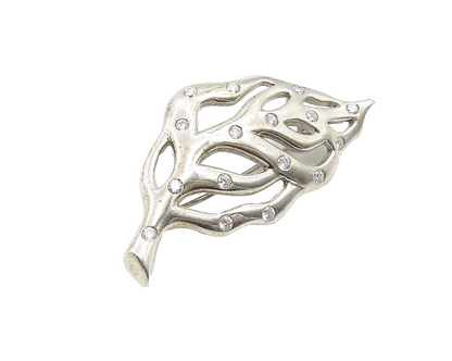 925 Sterling Silver  Vintage Cubic Zirconia Spotted Leaf Brooch Pin  BP4171