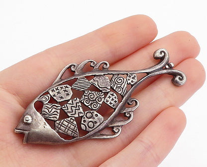 MEXICO 925 Sterling Silver  Vintage Antique Oxidized Fish Brooch Pin  BP1670