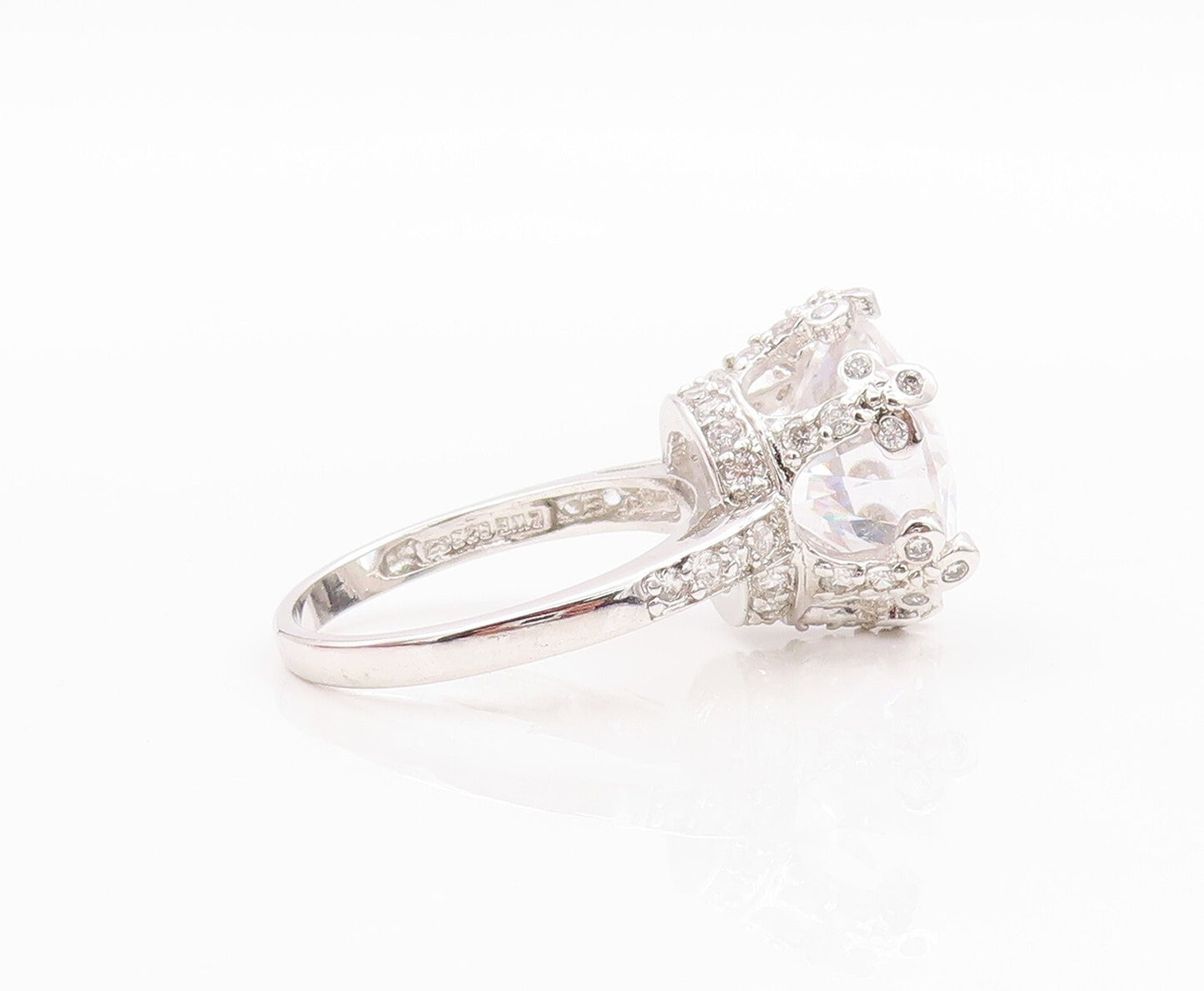 925 Sterling Silver Vintage Ring Designer Cut Cross Neck CZ Inlay  Sz 9  RG31783