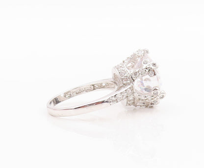 925 Sterling Silver Vintage Ring Designer Cut Cross Neck CZ Inlay  Sz 9  RG31783