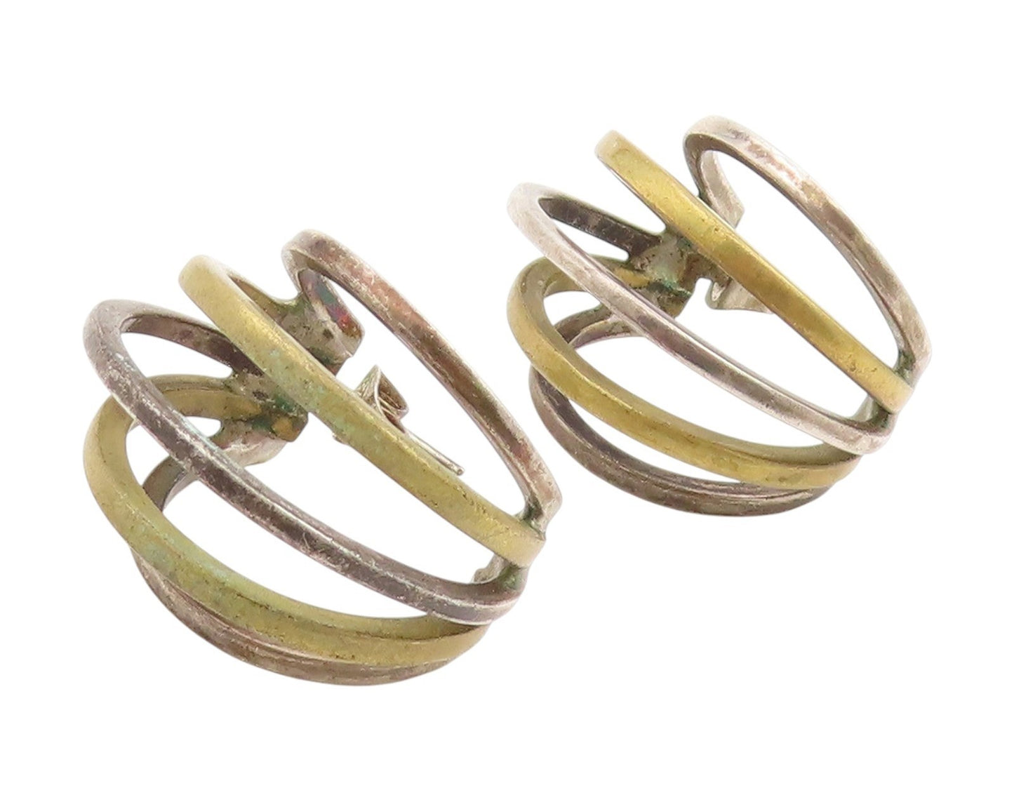 925 Sterling Silver Vintage Earrings Two Tone Interlocking Circle Hoops EG13806