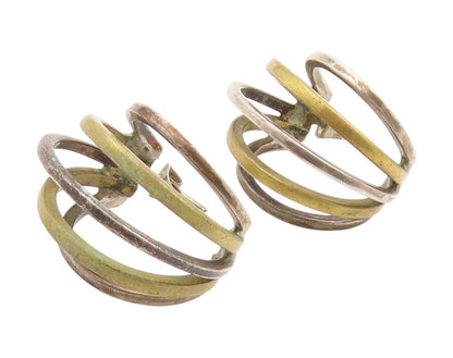 925 Sterling Silver Vintage Earrings Two Tone Interlocking Circle Hoops EG13806
