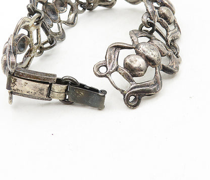 925 Sterling Silver  Vintage Dark Tone Swirl Bow Link Chain Bracelet  BT4046