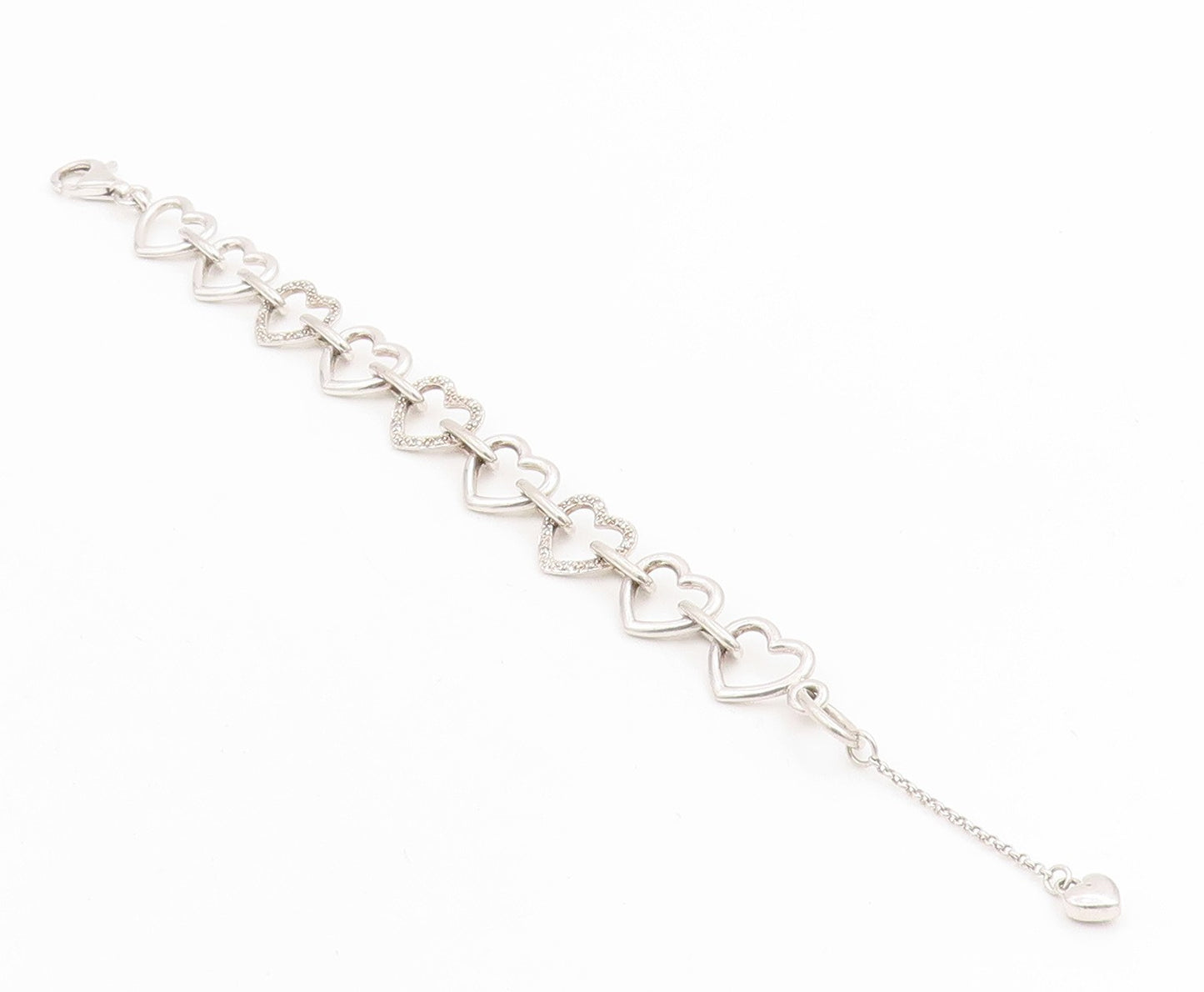 925 Sterling Silver Vintage Bracelet Real Diamonds Love Heart Outline  BT11604