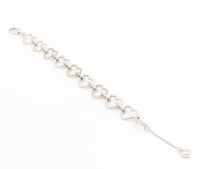 925 Sterling Silver Vintage Bracelet Real Diamonds Love Heart Outline  BT11604