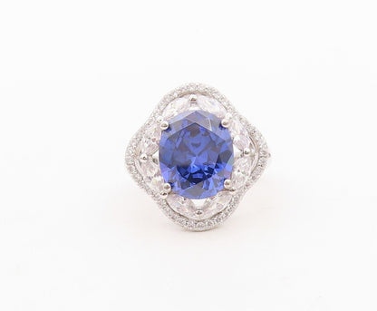 925 Sterling Silver Vintage Ring Sapphire & Topaz Floral Inlay  Sz 7.5  RG30057